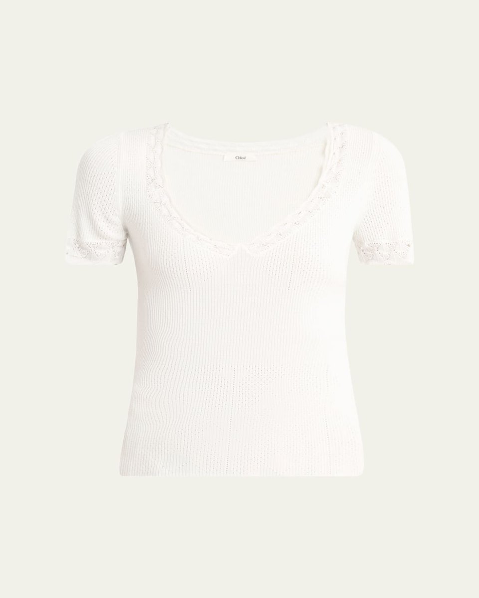 Pointelle Knit Wool Top